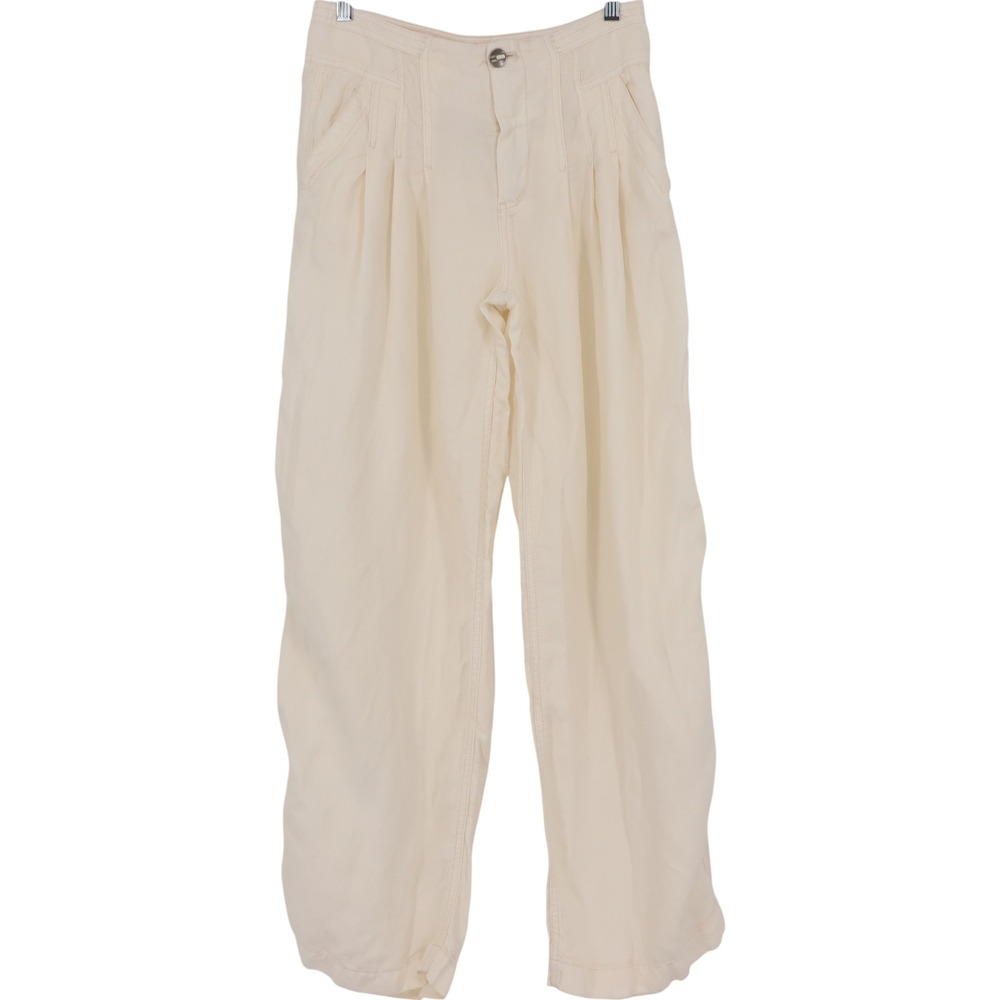 Free People Women's Ivory Size 2 High Rise Pleated Linen Blend Wide Leg Pants